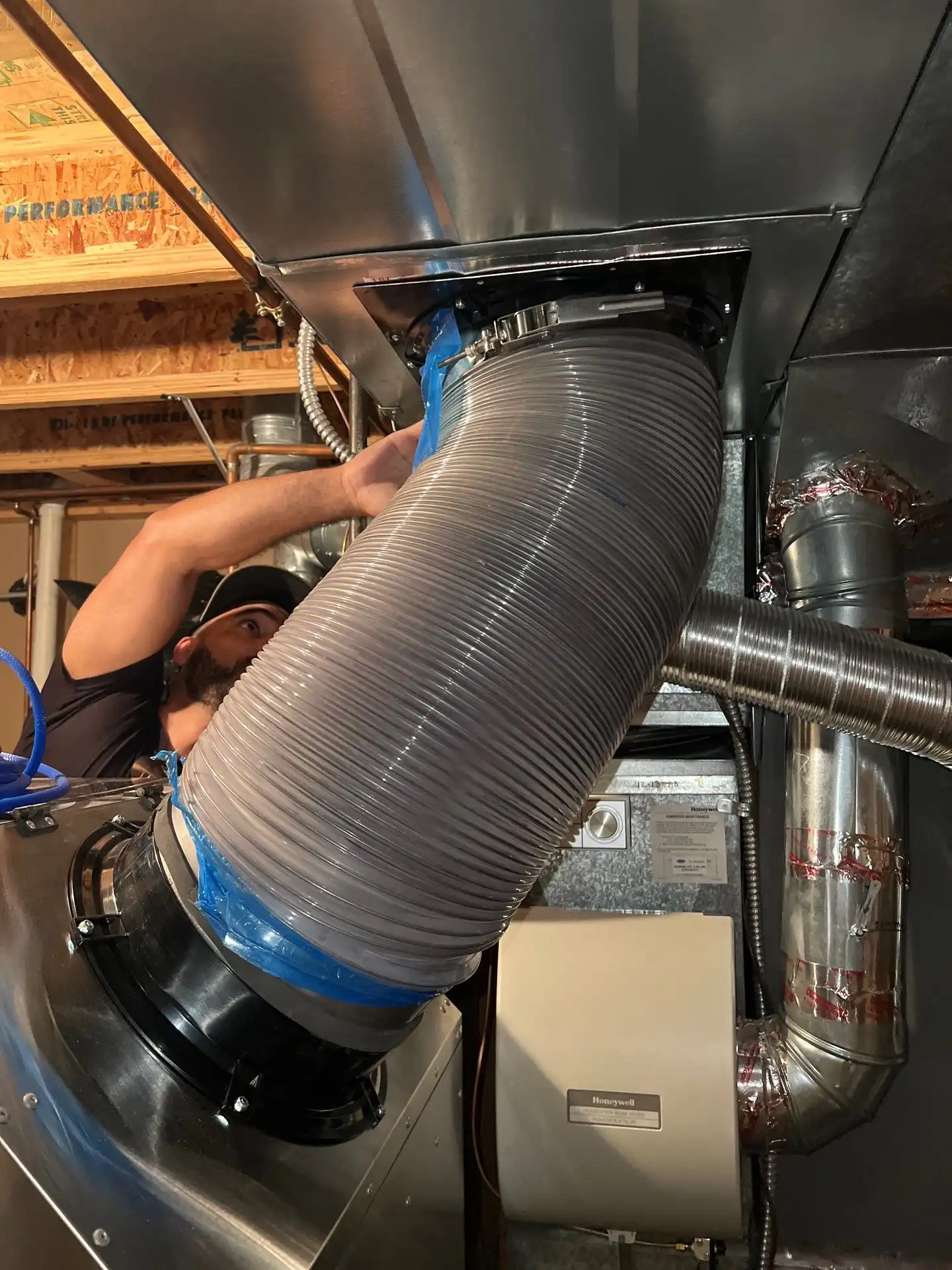 Air duct cleaning in progress